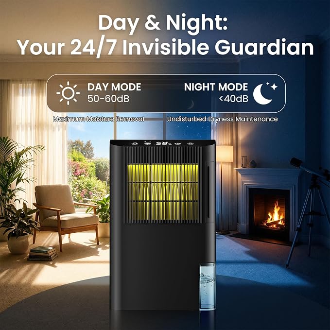 Home Dehumidifier, Basement Rotary Dehumidifier, ultra-quiet automatic shut-off/7-color lighting/operates at a low temperature of 32°F (0°C)/washable filter, suitable for bedroom, basement, bathroom