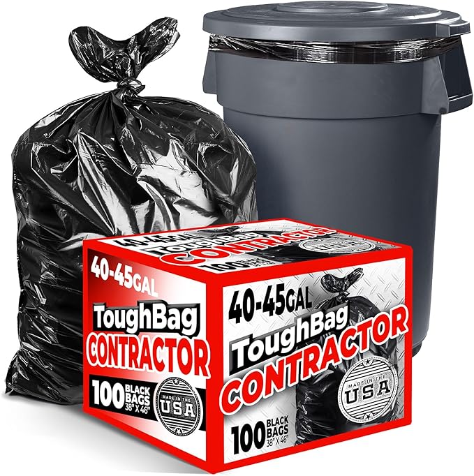 Toughbag 40-45 Gallon Trash Bags Heavy Duty (100 Count) - 39, 40, 42, 44 Gallon Trash Bags for Contractors, Commercial, Home, Kitchen - Made in USA
