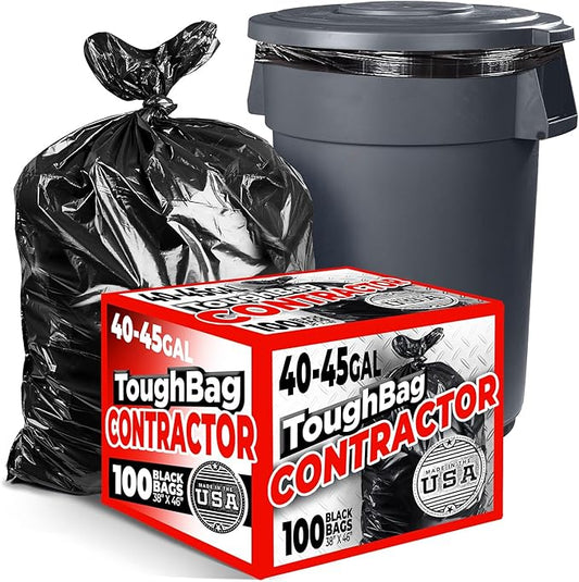 Toughbag 40-45 Gallon Trash Bags Heavy Duty (100 Count) - 39, 40, 42, 44 Gallon Trash Bags for Contractors, Commercial, Home, Kitchen - Made in USA