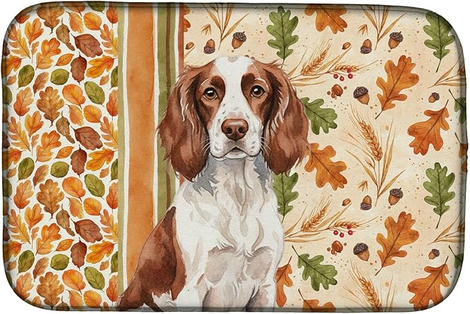 Caroline's Treasures Liver and White English Springer Spaniel Heirloom Fall Dish Drying Mat Absorbent Dish Drying Mat Pad for Kitchen Counter Dish Drainer Mat for Countertop, 14 x 21", Multicolor