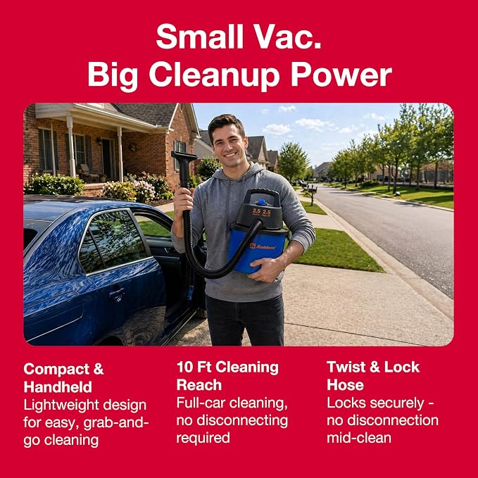 Koblenz Wet Dry Vacuum Cleaner, 2.5 Gallon 2.5 PHP, 60 CFM, 10 ft Reach, TWIST-N-LOCK Hose, Wall Mount, Small Shop Vac, Portable Shop Vac for Home Car Garage, Accessories Included, Blue/Black, WD-2.5L