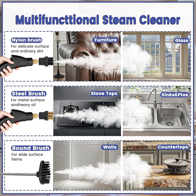Steam Cleaner, Portable Pressurized Steamer for Cleaning with 14pcs Accessories, 6-Level Adjustable,15s Heat-Up, Handheld Steam Cleaner for Home, Tile, Dirt, Grout, Grease, Car Detailing (03-White)