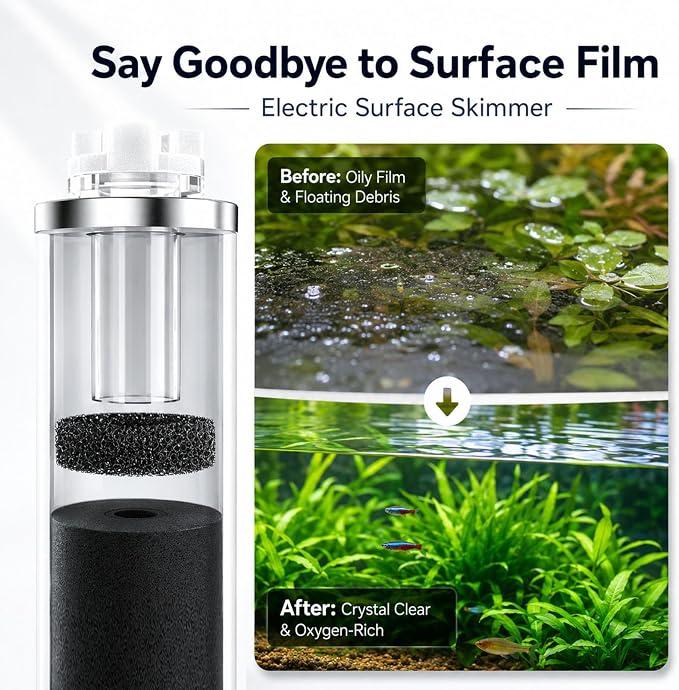 FZONE Aquarium Surface Skimmer, Mini Electric Surface Skimmer with USB Plug for Planted Tanks | 4-Speed Controller,Ultra‑Quiet Design, for nano tank, effortless setup, Durable Stainless Steel, easy to maintence