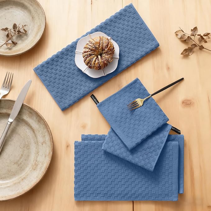 Homaxy 100% Cotton Kitchen Towels and Dishcloths Set, 12 x 12 & 15 x 25 Inches, Set of 10 Bulk Terry Cloth Dish Towels, Super Soft and Absorbent Hand Towel with Hanging Loop, Navy Blue