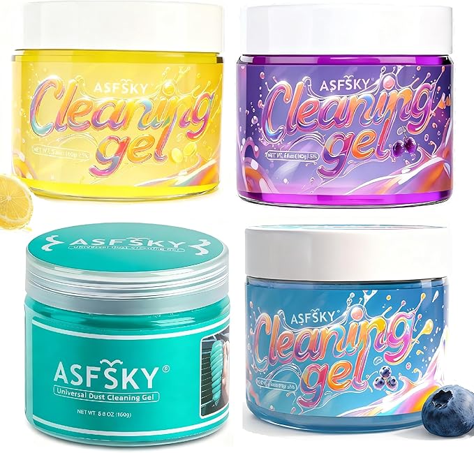 ASFSKY Car Cleaning Gel (Grape,Lemon,Blueberry,Hami) Cleaning Putty Universal Dust Cleaning Car Interior Cleaner Keyboard Dust Remover Car Slime Gifts for Men Women Girl