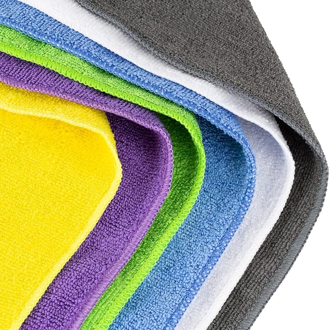 Restaurantware Clean Tek Professional 16 x 16 Inch Cleaning Cloths 60 Lint Free Microfiber Towels - Highly Absorbent Non Abrasive 6 Colors Microfiber Cleaning Rags Reusable For All Purpose Use