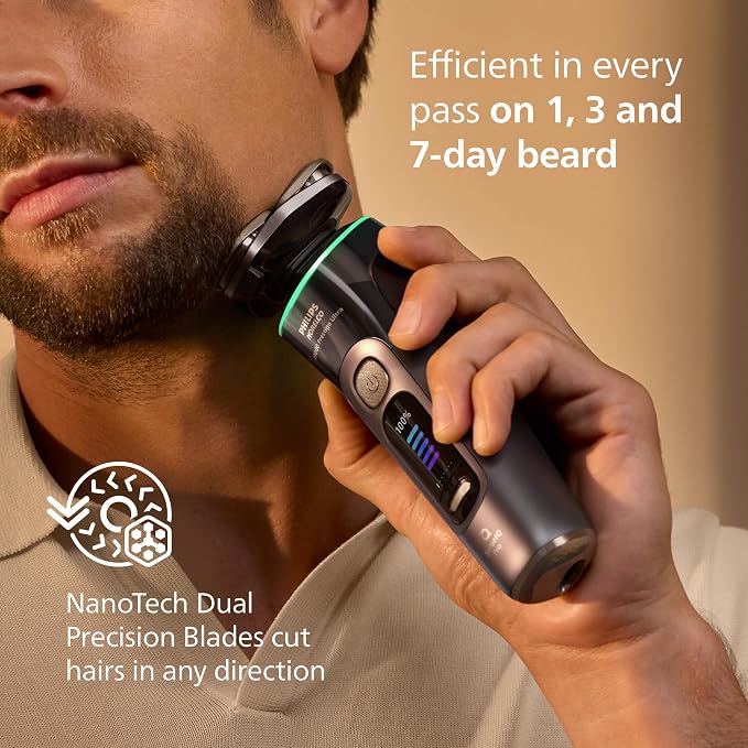 Philips Norelco Shaver i9000 Prestige Ultra, Wet & Dry Electric Shaver, Dark Slate, SenseIQ Pro Technology, Triple Lift & Cut System, 360 Rotating NanoTech Precision Blades, Quick Clean Pod, XP9402/86