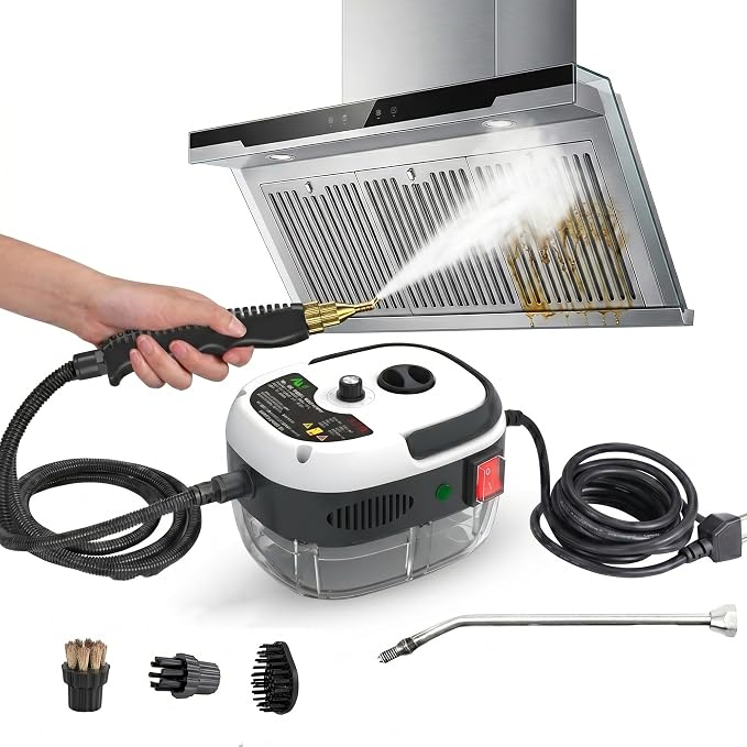 2500w Handheld High-Temperature Pressurized Steam Cleaner High Pressure Temperature Multi Purpose Heavy Duty Portable with Attachments for Car Engine Home Multi-surface 1000ml(White)