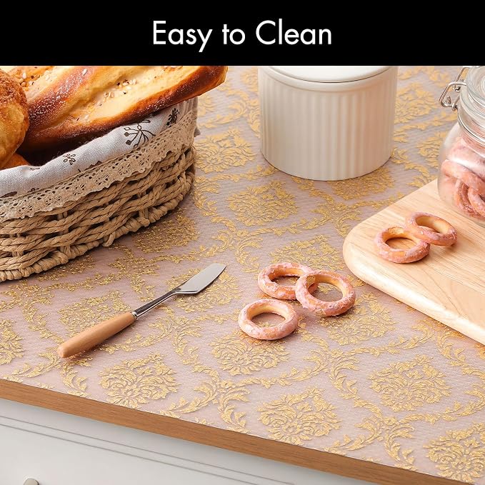 Cooyes Shelf Liner for Kitchen Cabinets – Non-Adhesive Waterproof Drawer Liner – Durable EVA Material Easy-to-Cut Shelf Paper for Refrigerator, Cupboard, Dresser with Modern Pattern