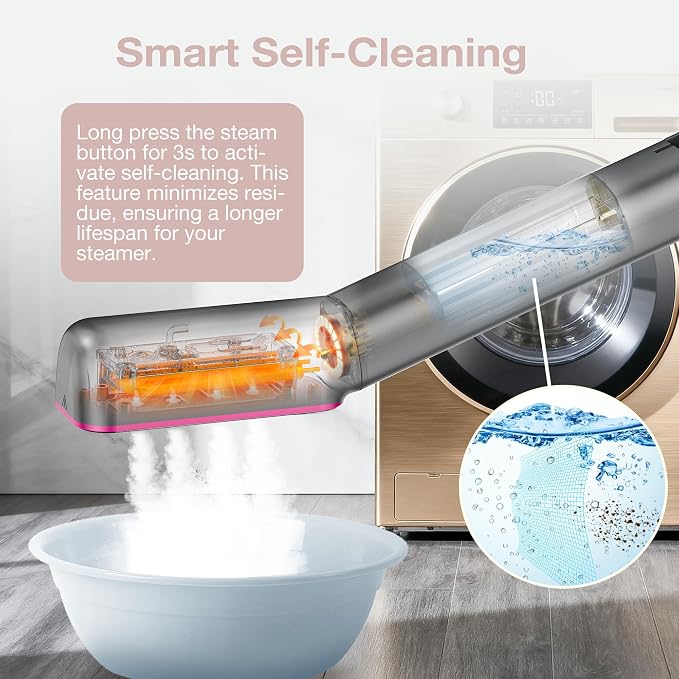 Newbealer 3in1 Travel Iron, 100-240V Clothes Steamer,2 Steam Levels,Ashpink | Portable for On-the-Go, Heats in 20s, Dry Iron w/ Clamp, 180° Rotatable Head, 360° Leak-Proof, Auto-Off, Self-Cleaning, 90ml