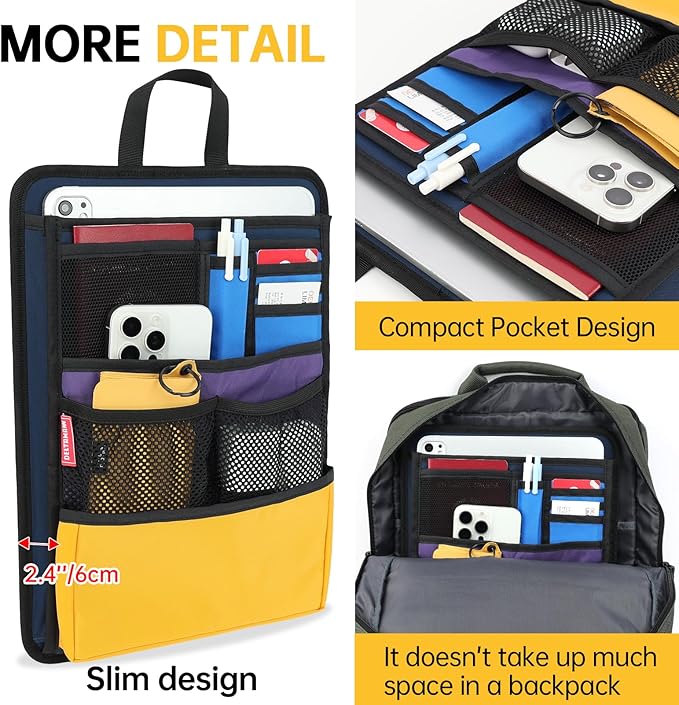 Slim Rugged Backpack Organizer Insert for Business Casual Men Women -13 Pockets,Padded Nylon,Max 14'' laptop - Mix