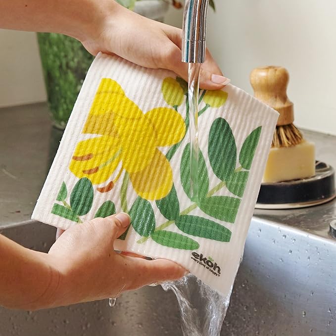 EKOH Swedish Dishcloths for the Kitchen - 12 Pack Cleaning Cloths for the Home - 100% Biodegradable Dish Cloths a Paper Towel and Plastic Sponge Alternative (Scandi Botanical, Scandinavian)