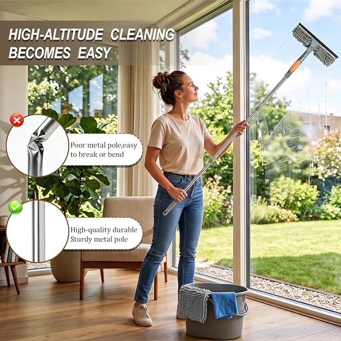 Professional 67" Window Squeegee, 3-in-1 Rotatable Squeegee for Window Cleaning with Extension Poles, Window Cleaner Tool Kit for Indoor & Outdoor High Windows and Car Glass