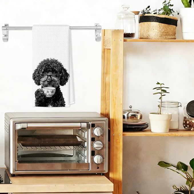 Funny Portuguese Water Dog Kitchen Towels, Dog Kitchen Accessories, Chef Gifts for Women Decorative Hand Towels for Kitchen Decor, Coffee Lovers Gifts Dish Tea Towel, 16x24 Inch