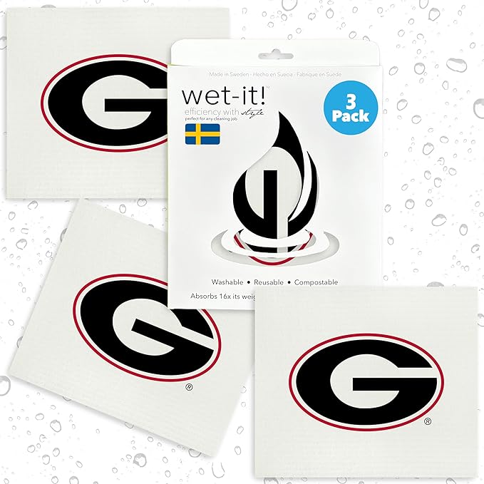 Wet-It! Georgia Bulldogs- 3 Pack Swedish Dishcloths- Reusable Kitchen Towels for Dishwashing and Home Cleaning- Eco-Friendly Alternative to Paper Towels- Machine Washable and Dryer Safe