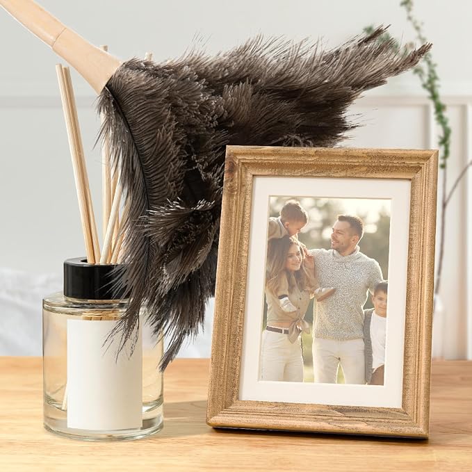 Superio Ostrich Feather Duster Fluffy Dust Remover, with Wooden Handle Reusable for Cleaning Homes, Ceilings, and Furniture (6 Pack)