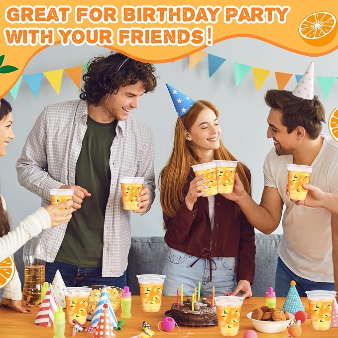 Jingmore 100 Pcs Orange Plastic Cups 12 oz Little Cutie Citrus Disposable Clear Plastic Drinking Cups Bulk for Fruit Theme Little Cutie Baby Bridal Shower Birthday Wedding Party Decorations Supplies