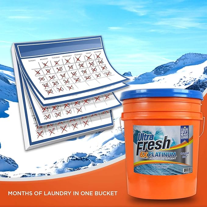 Ultra Fresh 6X Platinum 5 Gal Laundry Detergent, Original Blue Bundled with 2 Pack Platinum 6X Laundry Detergent Sheets with Fragrance and Dye Free