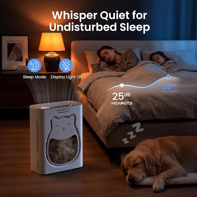 Pet Air Purifier for Home, H13 HEPA Washable Filter,Air Cleaner with APP&Air Quality Monitor for Pet Hair Dander Odor Allergies Pollutant Smoke Dust for Large Rooms 2200 Ft², Auto Mode,P365 Black