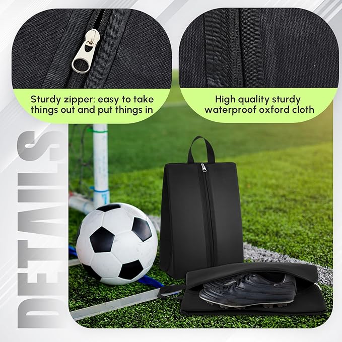 Leinuosen 4 Pcs Smell Proof Cleat Bag for Sport, Odor & Water Resistant, Soccer Football Baseball Golf Shoe Bag with Active Carbon Fabric for Gym & Travel, Fits up to Us Size 14 (Black)