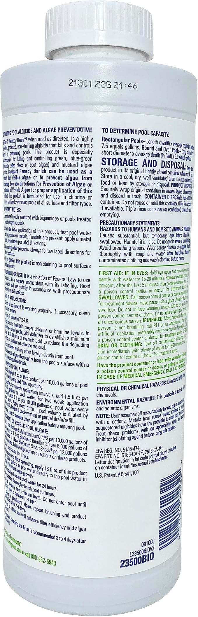 BioGuard Banish Pool Algae Preventative, 1 Quart, Single Pack | Fast-Acting, Non-Foaming, Keeps Water Clear, Provides Effective Control of Algae Growth