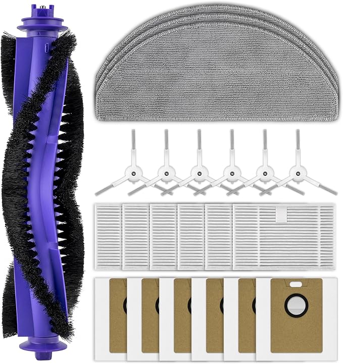 (22 Pack) Freo S Replacement Parts for Narwal Freo S, for Tapo RV30 Max Plus/ RV20 Max Plus Robot Vacuum, 1 Roller Brush, 6 Side Brushes, 6 HEPA Filters, 6 Dust Bags, 3 Mop Pads, Accessories Kit