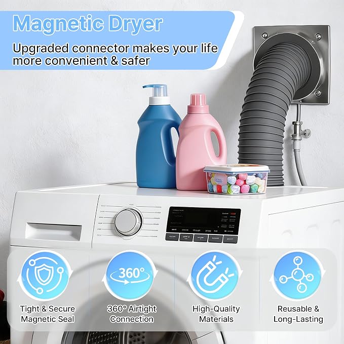 Magnetic Dryer Vent Connector, Quick Connect Dryer Vent Hose Coupling with Strong Magnetic Seal, Easy Install Dryer Vent Adapter for 4 Inch Dryer Vent Hose, DVC-180 Compatible