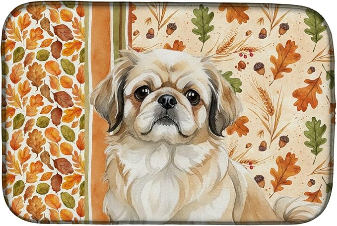 Caroline's Treasures Fawn Pekingese Heirloom Fall Dish Drying Mat Absorbent Dish Drying Mat Pad for Kitchen Counter Dish Drainer Mat for Countertop, 14 x 21", Multicolor