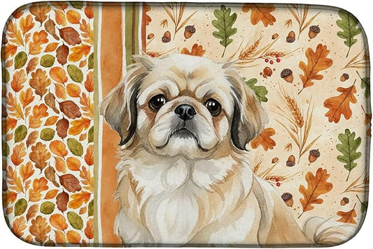 Caroline's Treasures Fawn Pekingese Heirloom Fall Dish Drying Mat Absorbent Dish Drying Mat Pad for Kitchen Counter Dish Drainer Mat for Countertop, 14 x 21", Multicolor