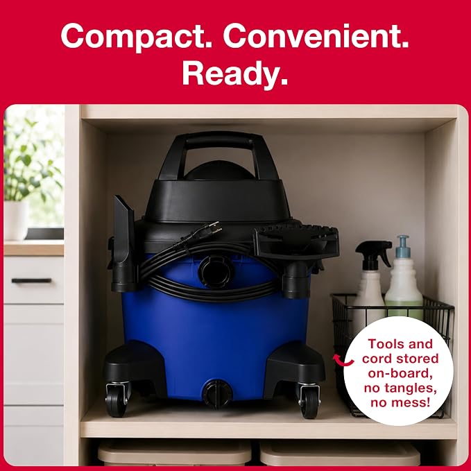 Koblenz WD-16 L4 Wet Dry Vacuum Cleaner, 16 Gallon Wet Dry Vac, 6.5 PHP, 3-in-1 Suction & Blower, Click-N-Lock Hose, Drain Plug, Big Vacuum Cleaner for Carpet & Floors, Swivel Casters, Black/Blue