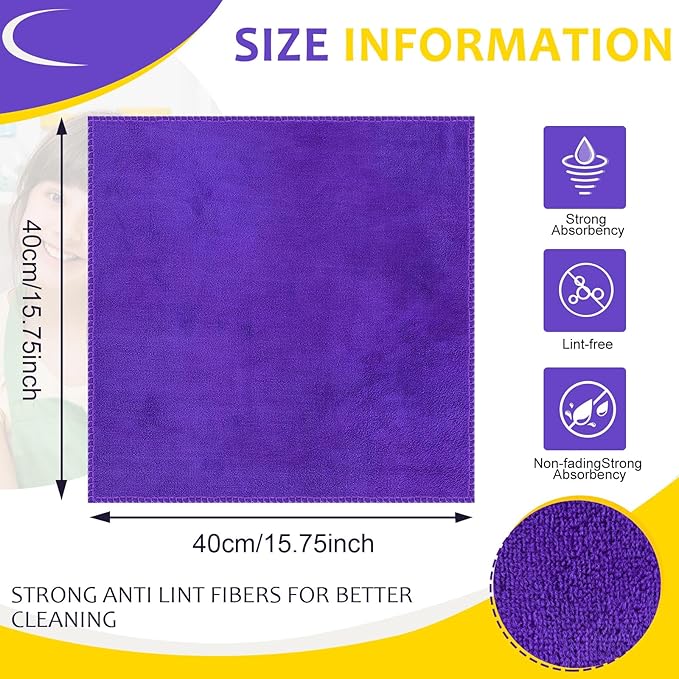 Nuenen Microfiber Cleaning Cloths for Cars 16 x 16 Inch Ultra Absorbent Car Towels Drying Reusable Cleaning Supplies House Kitchen Window Microfiber Towel (150 Pcs,Purple)