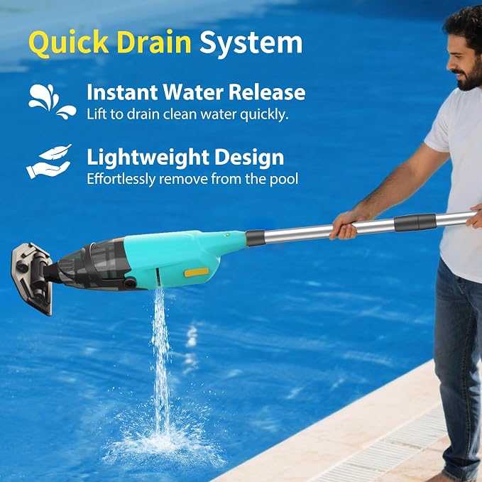 Cordless Rechargeable Pool Vacuum for Above & In-Ground Pools – 18GPM Suction, 90 Min Runtime, Fast 3H Charge, 69" Detachable Pole – Deep Clean for Spa, Hot Tub, Sand, Leaves, Debris （Green）