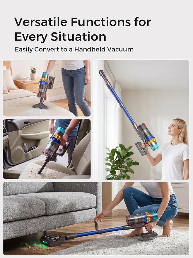 Smart Cordless Vacuum Cleaner, 650W 60KPa Stick Vacuum with Auto Suction Adjustment, 75 Min Long Runtime Rechargeable Handheld Vacuum for Home Pet Hair, Hardwood Floor Carpet