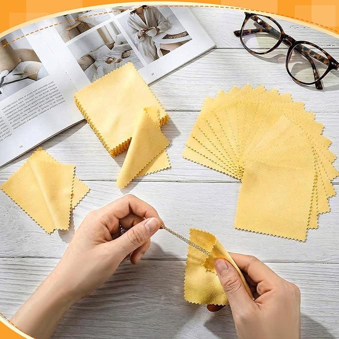 Hoteam 500 Pcs Jewelry Cleaning Cloth Silver Polishing Cleaner Cloth Jewelry Wipes for Silver Gold Platinum Remover Keep Brass Coin Ring Silverware Watch Clean and Shiny (Yellow Color)