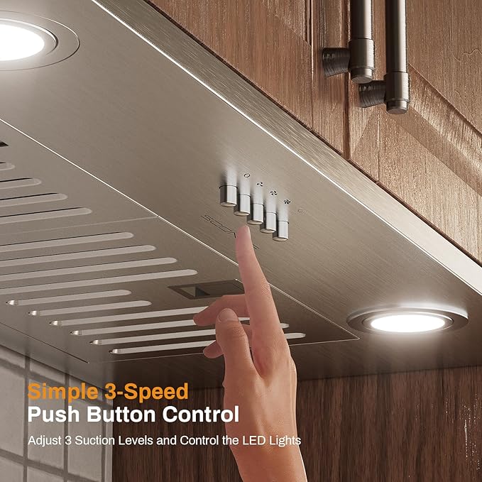 30 Inch Range Hood Insert, 600 CFM Convertible Ducted/Ductless Kitchen Hood in Stainless Steel Finish, 3-Speed Exhaust Fan with LED Lights, Baffle Filters