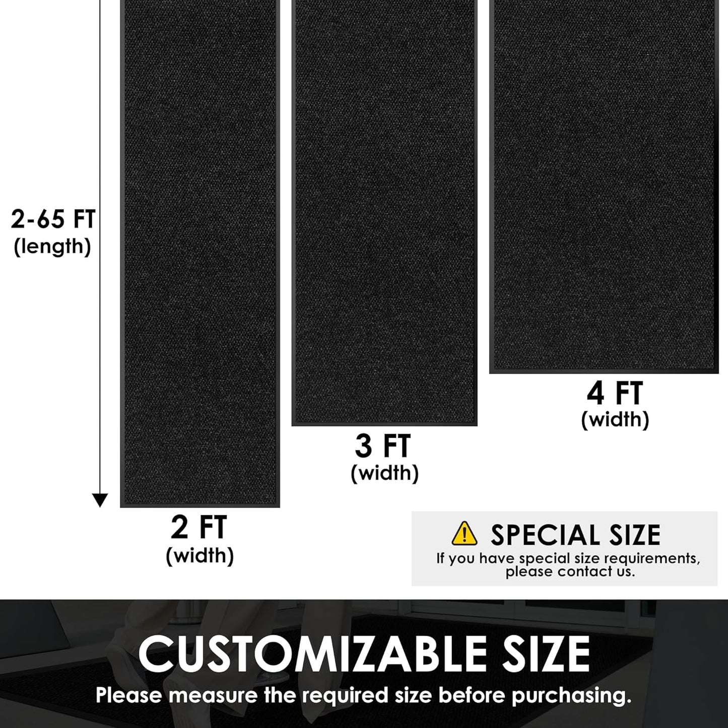 2′ x 15′ Front Door Mat Indoor Outdoor Entrance, Commercial Floor Mat Heavy Duty Dirt Trapper Entryway Doormat, Custom Size Non Slip Rubber Backing Welcome mat, Door Mat for High Traffic Area