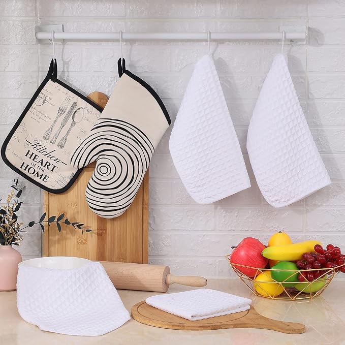 Homaxy Kitchen Towels Set, 12 x 12 inches, Set of 6 Bulk Ultra Soft Absorbent Dish Towels for Washing Dishes and Extra Large Bamboo Cutting Board for Kitchen, 18 x12.5 Wood XL Cutting Board