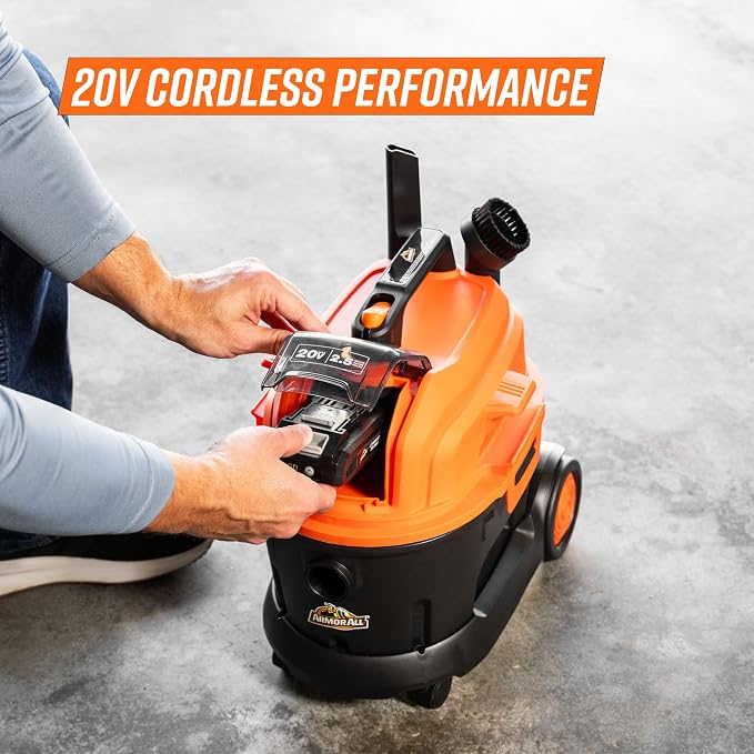 Armor All 2.5 Gallon Max 20V Cordless Wet/Dry Shop Vacuum – DAA202W 0901 | Cordless Convenience, Powerful Wet/Dry Cleanup, Built for Auto Detailing, Portable Everyday Cleaning, Grab-and-Go Design