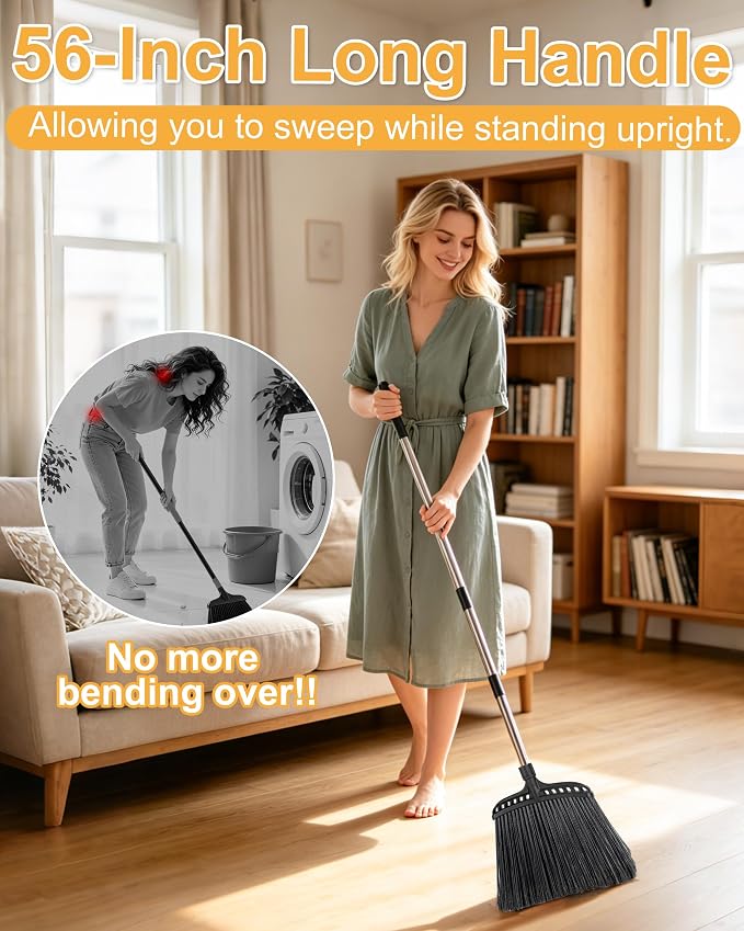 Outdoor Broom,Masthome Heavy Duty Broom,56" Brooms for Sweeping Outdoor,Angle Commercial Brooms with Hard Bristles, for Kitchen Home Office Garage Courtyard Lobby Lawn Concrete