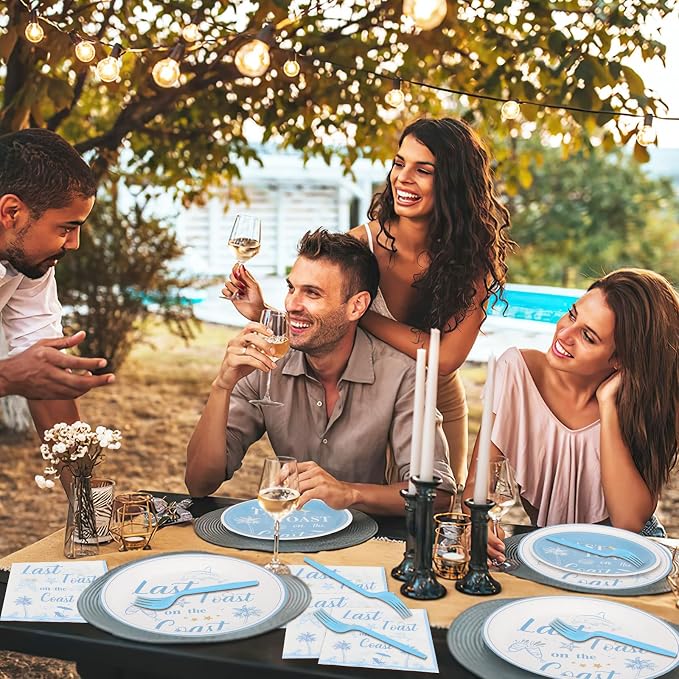200PCS Last Toast on the Coast Party Supplies Serve 50,Coastal Bachelorette Party Paper Plates,Napkins,And Forks Kit for Birthday,Summer, Bachelorette Parties Decorations