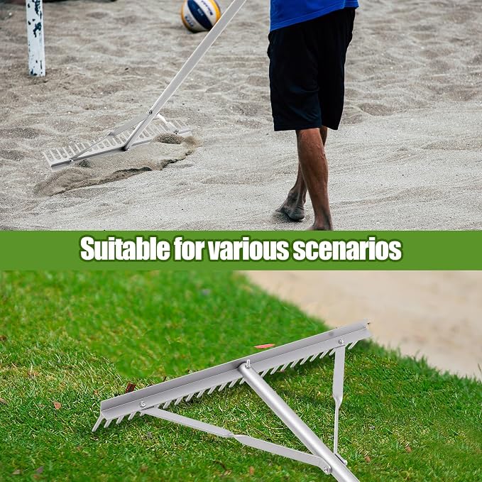 Qinyoung Aluminum Maintenance Rake 24 Inch Baseball Field Garden Landscape Rake with 66''-98'' Adjustable Handle for Yard Lawns Lake Weed Care Gardening Loosening Soil