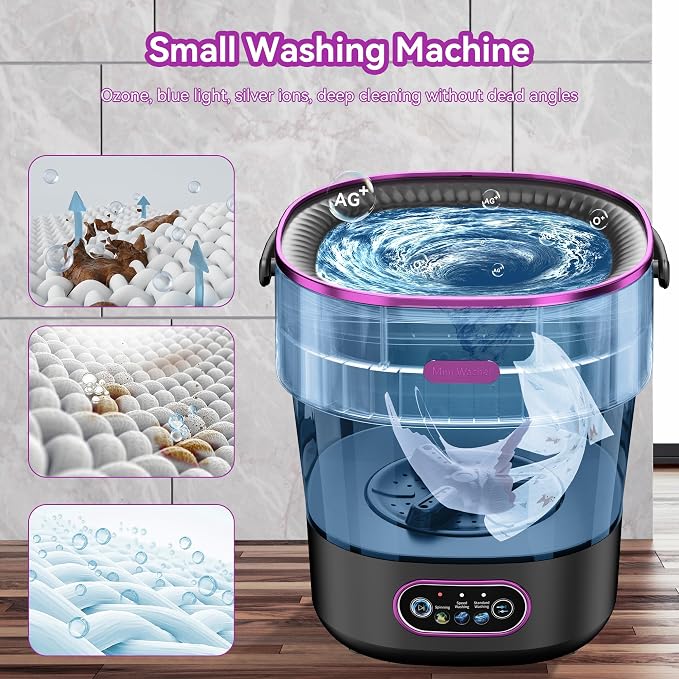 Portable Washing Machine, Folding 20L Mini Washer and Spin-Dryer, 3 Cleaning Modes Small Compact Laundry Machine of Underwear, Baby Clothes, for Apartments, Dormitories, RV, Travel, Black