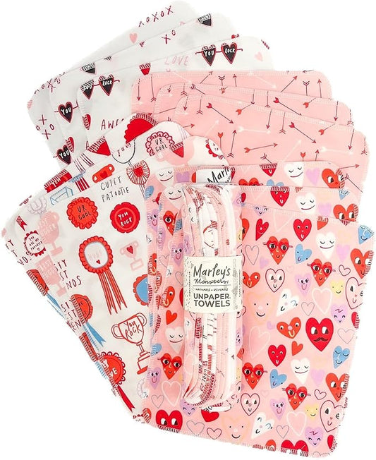 UNpaper® Towel Roll 12 Pack – Reusable Paper Towels on Tube – Washable Cotton Flannel Kitchen Roll – Zero Waste Snap Free Alternative Made in USA (XOXO, 12 Pack)