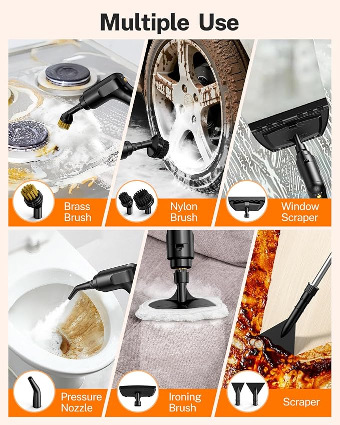 ODSD Steam Cleaner for Home & Car, 15s Fast Heating Handheld Steam Cleaner with 1.6L Tank, 3-Level Pressurized Steamer for Cleaning Tile, Grout, Sofa & Car Detailing (Black-Gold)