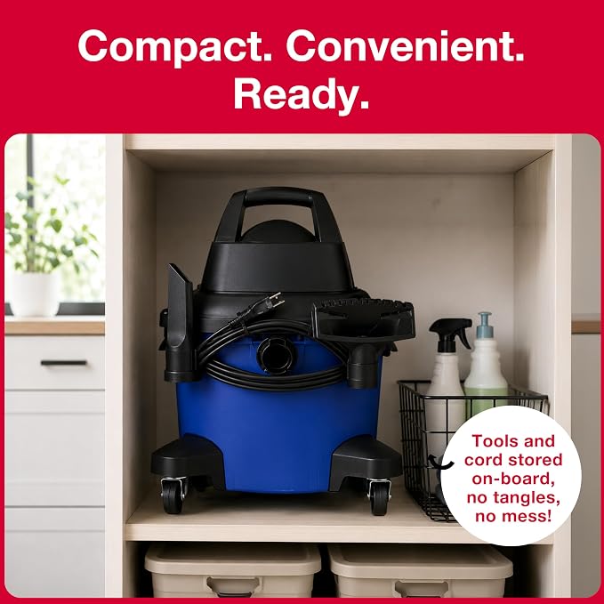 Koblenz WD-12 L4 Wet Dry Vacuum Cleaner, 12 Gallon 5.5 PHP, 3-in-1 Suction & Blower, 32 ft Reach, Drain Plug, Large Vacuum Cleaner for Car, Shop Vacuum Wet and Dry, Click-N-Lock Hose, Blue/Black