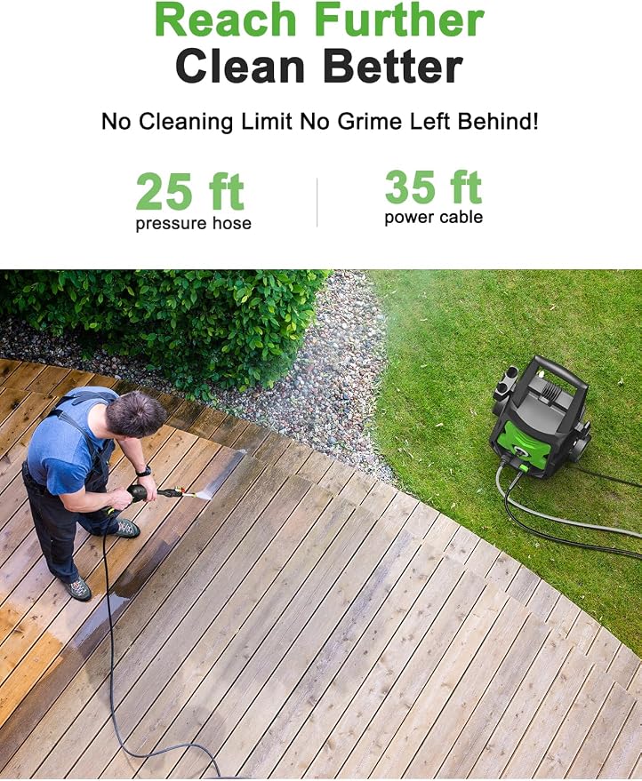 Power Pressure Cleaner for Effortless Cleaning with Surface Cleaner & 4 Nozzles & Detachable Foam Cannon for Easy Use, Home/Driveway/Car Wash/Patio/Fence/Garden
