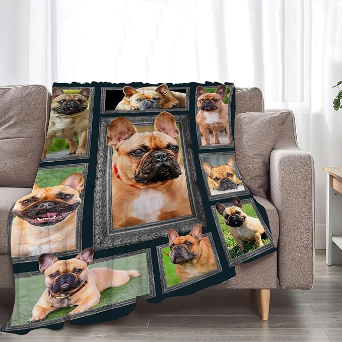 French Bulldog Throw Blanket - Cute Dog Gifts and Decor for Girls, Women, Kids, Adults - Soft Warm Cozy Fleece for Couch, Sofa, Bed - 50"x40"