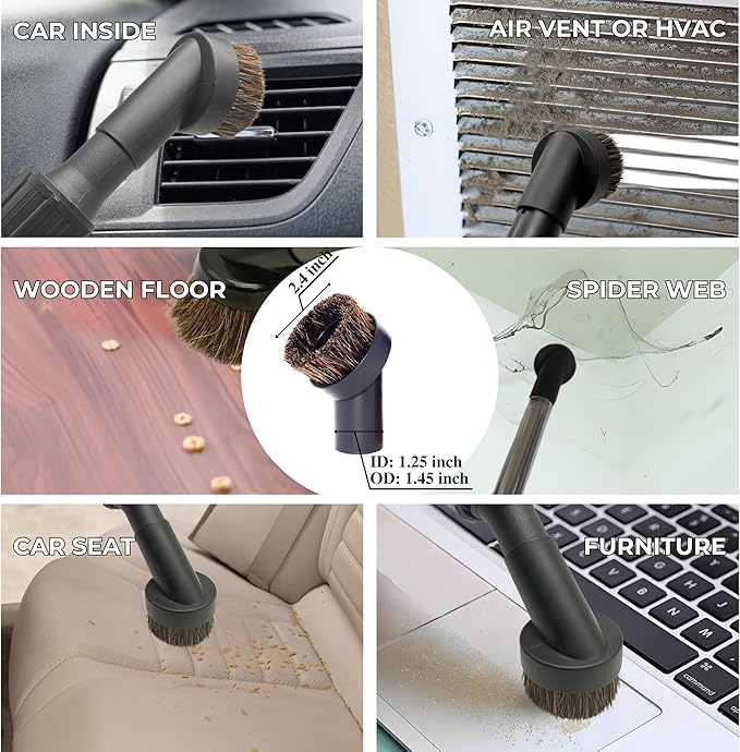 Universal 1.25 Inch (32MM) Vacuum Brush Attachments plus Extension Tubes & Adapter Kit for Small Shop Vacs Hose 1-1/4'' - Vacuum Extension Wand & Accessories for Small Shop Vac