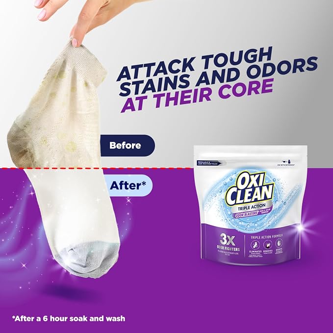 OxiClean Triple Action Odor and Stain Remover Powder, Use with Detergent, Eliminates Tough Odors and Removes Stains, Color Safe and Chlorine Free, 4 lbs (Pack of 2)