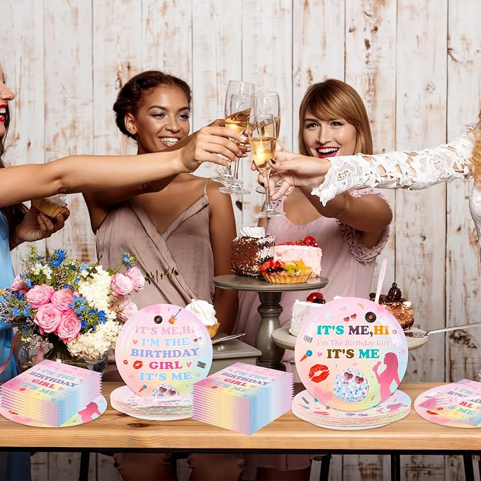 200PCS Its Me Hi Im The Birthday Girl Its Me Party Supplies Serve 50,Birthday Paper Plates,Napkins,And Forks Kit for Music Party Decoration.